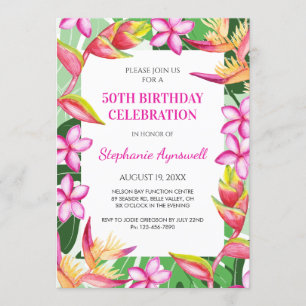 Invitación 50.º cumpleaños de flores tropicales deja Hawái