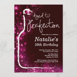 Invitación 50.º cumpleaños de vid con edad de Purpurina rosa 