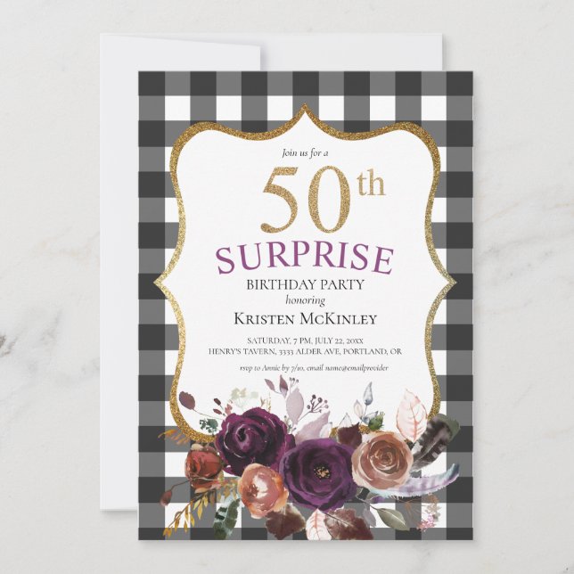 Invitación 50.º cumpleaños del Purpurina de Buffalo Púrpura F (Anverso)