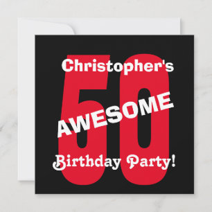 Invitación 50.º cumpleaños Diseño de texto rojo blanco negro 