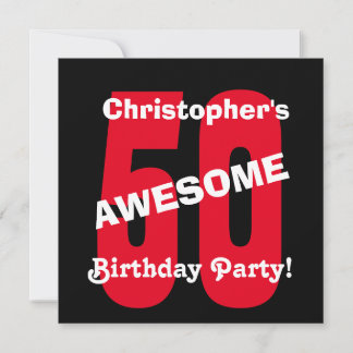 Invitación 50.º cumpleaños Diseño de texto rojo blanco negro 