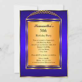 Invitación 50.º cumpleaños Dorado Azul Elegante Moderno