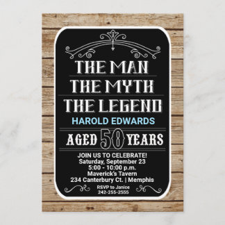 Invitación 50.º cumpleaños El hombre el mito la leyenda audaz