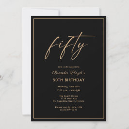 Invitación 50.º cumpleaños Elegante de Fiesta Negra de Oro