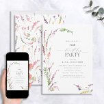 Invitación 50.º Cumpleaños Elegante Flor Silvestre Floral acu<br><div class="desc">¿Estás tirando a un fiesta por un cumpleaños especial de 50? Haga una declaración inolvidable con nuestra elegante Invitación a la acuarela floral de flores silvestres. Con un arreglo informal de lavanda lila suave, flores silvestres rosas, amarillas y polvorientas azules y una hermosa vegetación botánica, esta impresionante invitación garantiza que...</div>