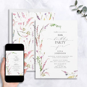 Invitación 50.º Cumpleaños Elegante Floral de Flor Silvestre