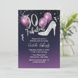 Invitación 50.º cumpleaños Elegante Purple Fabulous 50