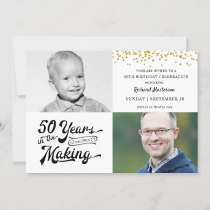 Invitación 50.º Cumpleaños Entonces Y Ahora Fotos Confetti De