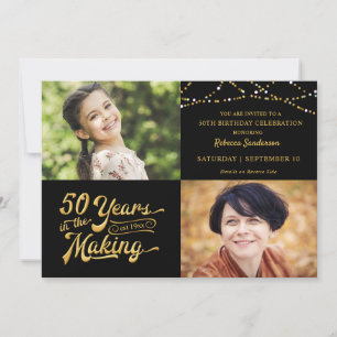Invitación 50.º Cumpleaños Entonces y ahora Fotos String Ligh