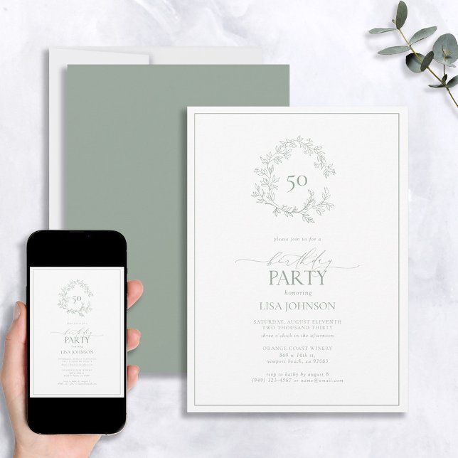 Invitación 50.º cumpleaños Escudo de Leafy Verde Masaje Moder (Subido por el creador)
