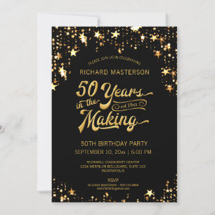 Invitación 50.º cumpleaños Estrellas de oro y negro