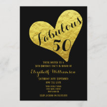 50.º cumpleaños fabuloso 50 negro | Faux Gold Hear