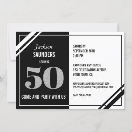 Invitación 50.º cumpleaños Fiesta blanco y negro moderno
