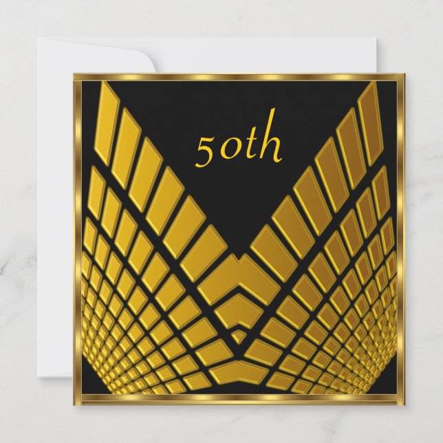 Invitación 50.º cumpleaños Fiesta Oro Negro Oro 1 (Anverso)