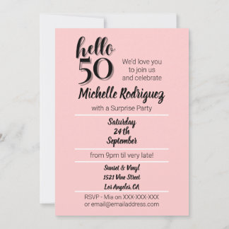 Invitación 50.º cumpleaños Fiesta rosa y negro moderno