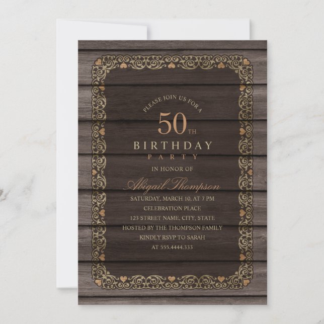 Invitación 50.º cumpleaños Fiesta rústico de campo (Anverso)