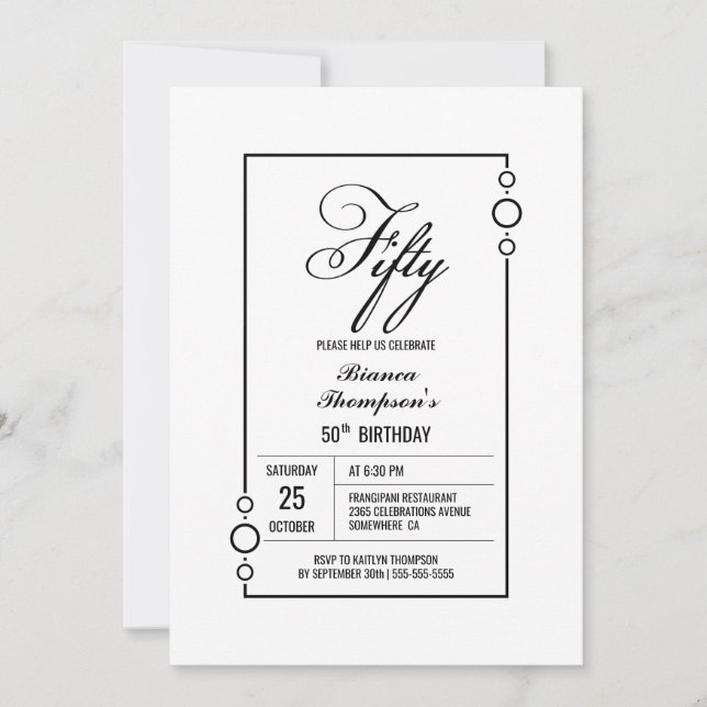 Invitación 50.º cumpleaños Fiesta simple de marco negro (Anverso)