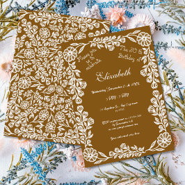 Invitación 50.º cumpleaños Floral Botánica blanca y marrón