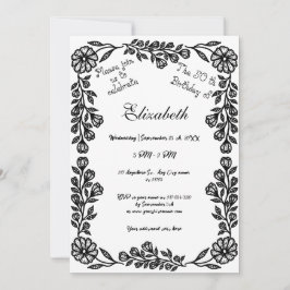 Invitación 50.º cumpleaños Floral Botánica blanca y negra