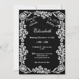 Invitación 50.º cumpleaños Floral Botánica Blanca y Negra