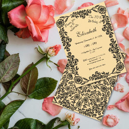 Invitación 50.º cumpleaños Floral Botánica Negra y Beige