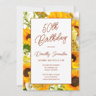 Invitación 50.º cumpleaños Floral de girasol moderno