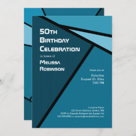 Invitación 50.º cumpleaños Formas geométricas Verde azuladas 