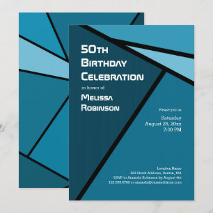 Invitación 50.º cumpleaños Formas geométricas Verde azuladas