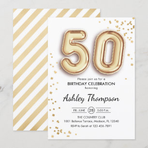 Invitación 50.º cumpleaños - Globos de oro