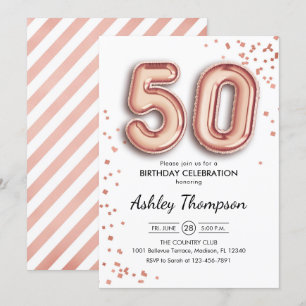 Invitación 50.º cumpleaños - Globos de oro Rosas