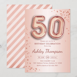 Invitación 50.º cumpleaños - Globos de oro Rosas