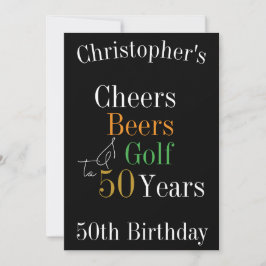 Invitación 50.º Cumpleaños Golf Cheers Beers Black Gold Fiest