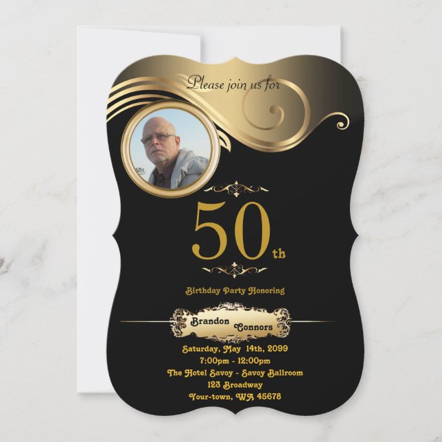 Invitación 50.º cumpleaños, hombre de cualquier edad, arte de (Anverso)