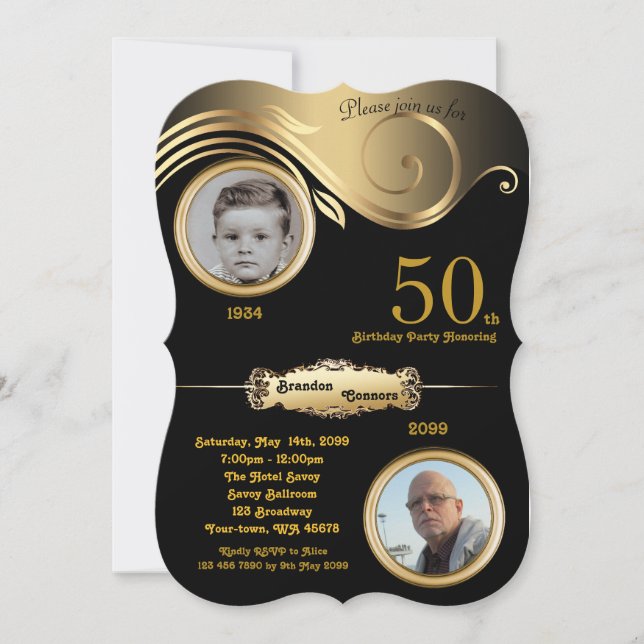 Invitación 50.º cumpleaños, hombre de cualquier edad, arte de (Anverso)