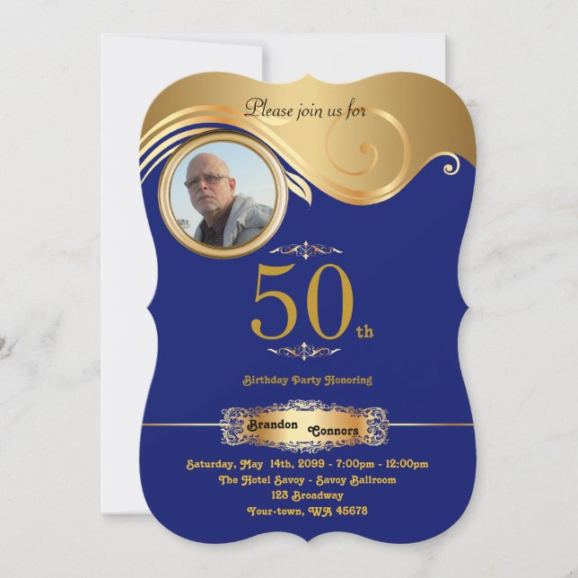 Invitación 50.º cumpleaños, hombre de cualquier edad, arte de (Anverso)