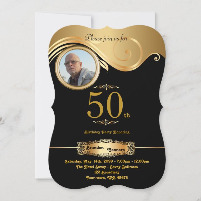 Invitación 50.º cumpleaños, hombre de cualquier edad, arte de (Anverso)