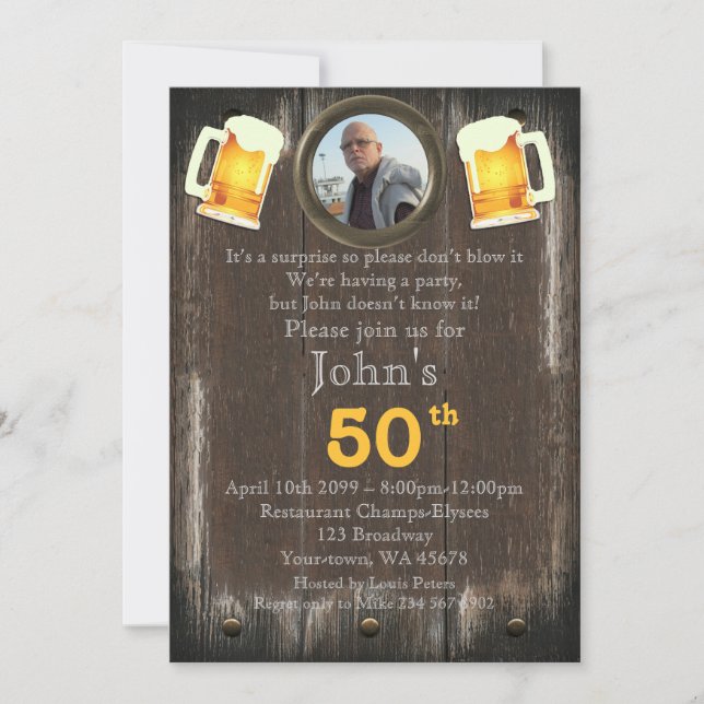 Invitación 50.º cumpleaños, hombre Fiesta, cualquier edad, ma (Anverso)