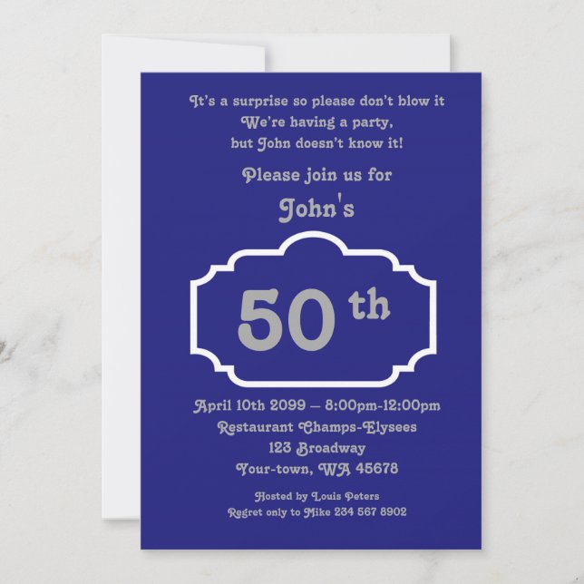 Invitación 50.º cumpleaños, hombre Fiesta, cualquier edad, ma (Anverso)