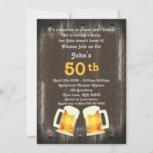 Invitación 50.º cumpleaños, hombre Fiesta, cualquier edad, ma (Anverso)