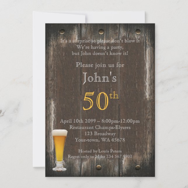 Invitación 50.º cumpleaños, hombre Fiesta, cualquier edad, ma (Anverso)