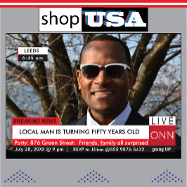 Invitación 50.º cumpleaños hombres divertidos noticieros de t