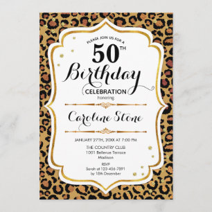 Invitación 50.º cumpleaños - Impresión de Leopardo de oro