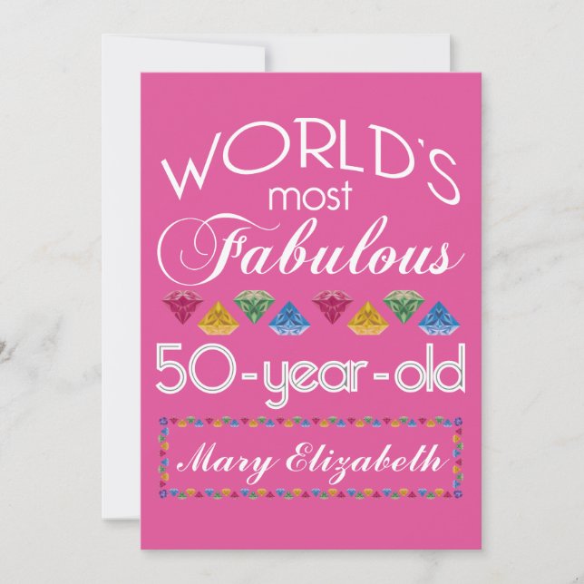 Invitación 50.º cumpleaños Las gemas más fabulosas rosa framb (Anverso)