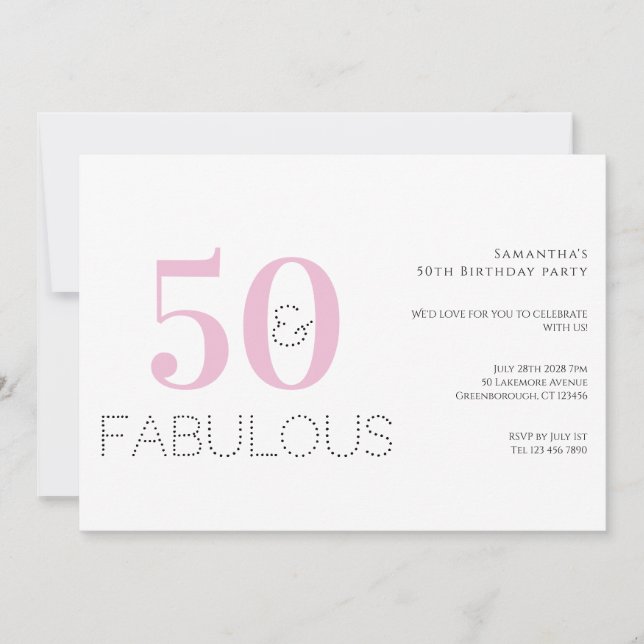 Invitación 50.º cumpleaños Moderno Rosa 50 y Fabuloso Fiesta (Anverso)