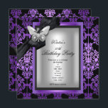 Invitación 50.º cumpleaños Morple Silver Damask Mariposa<br><div class="desc">50 cumpleaños fiesta Damask Morple Plata Morada Floral Mariposa negra Chica Elegante Invitación Clásica Uso formal para cualquier Personalizar de invitación al evento para cambiar o agregar detalles.</div>