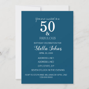 Invitación 50.º cumpleaños Océano Azul Azul Elegante Cincuent