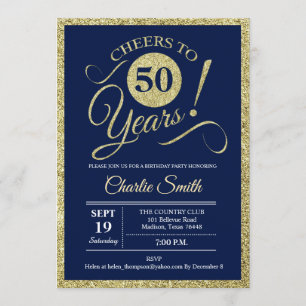 Invitación 50.º cumpleaños - Oro de la Marina CUALQUIER AÑO