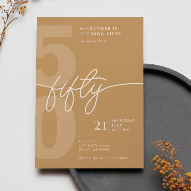 Invitación 50.º cumpleaños oro monocromático moderno Minimali (Subido por el creador)