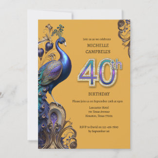 Invitación 50.º cumpleaños, pavo real