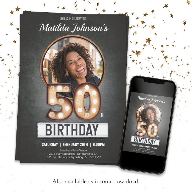 Invitación 50.º cumpleaños Personalizado de diversión Marques (50th Birthday Vintage Marquee Fun Custom Photo Invitation
)